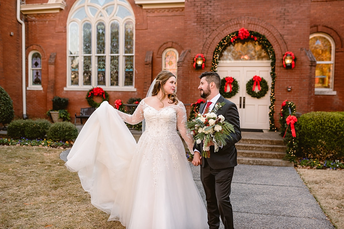 wedding portraits on Collierville Town Square