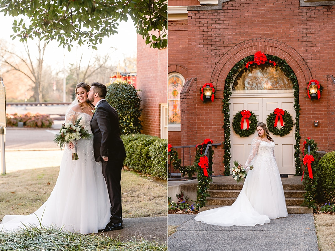 wedding portraits on Collierville Town Square
