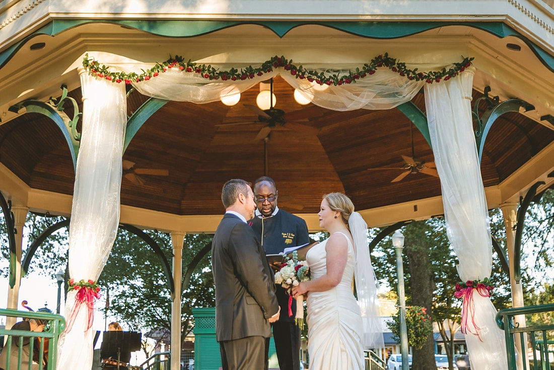 Wedding ceremony at the gazebo at the Collierville Town Square