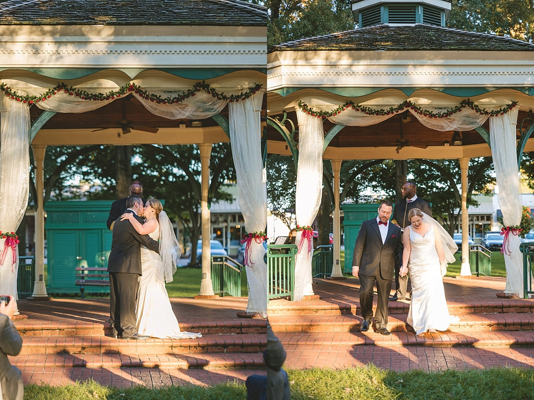 The kiss during wedding ceremony at the Collierville Town Square