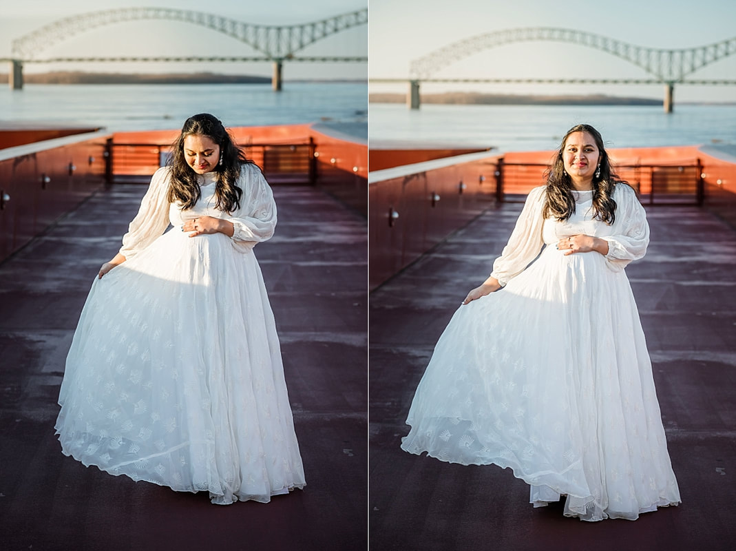 pregnant mother maternity photos with the m bridge in the background