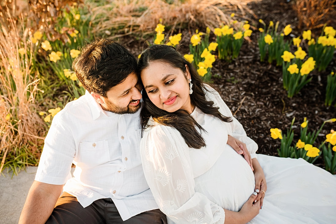 maternity portrait in the daffodils at beale street landing downtown memphis
