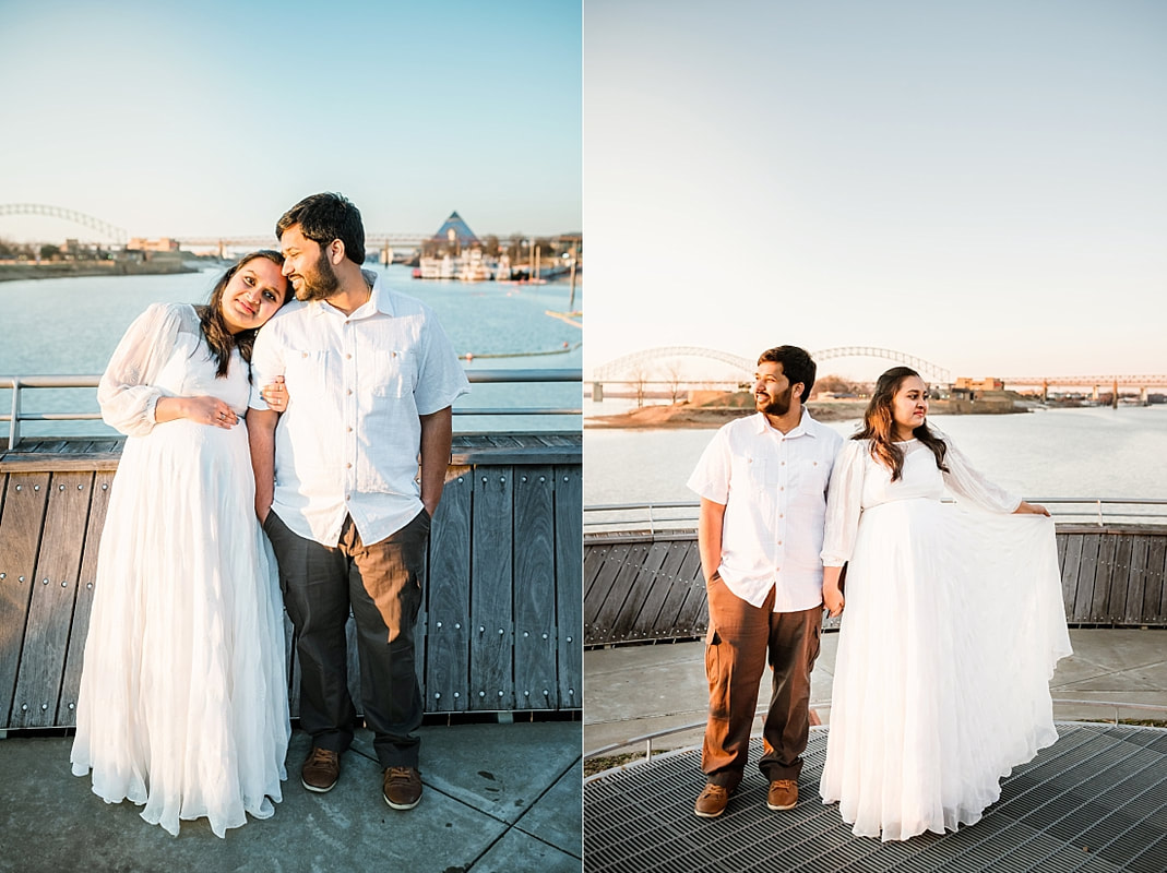 maternity photos by the mississippi river at beale street landing downtown memphis
