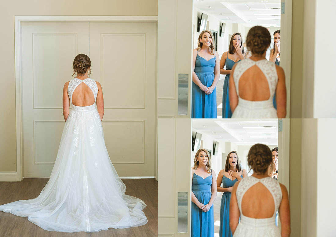 bride having a first look with her bridesmaids