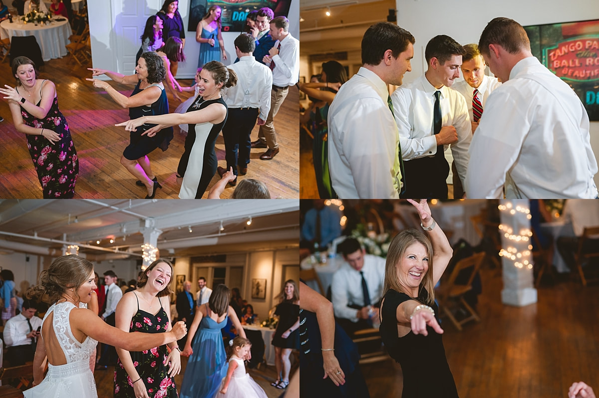 wedding guests dancing at the robinson gallery downtown memphis