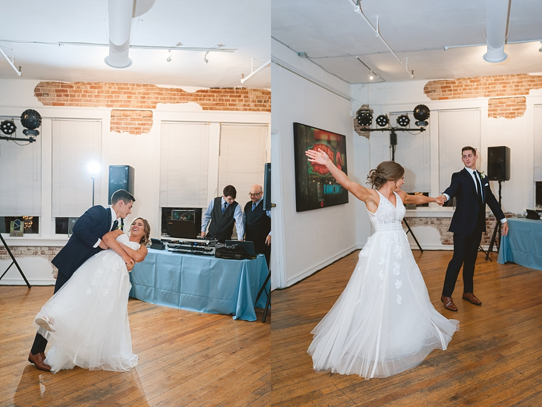 bride and groom's first dance at the robinson gallery downtown memphis