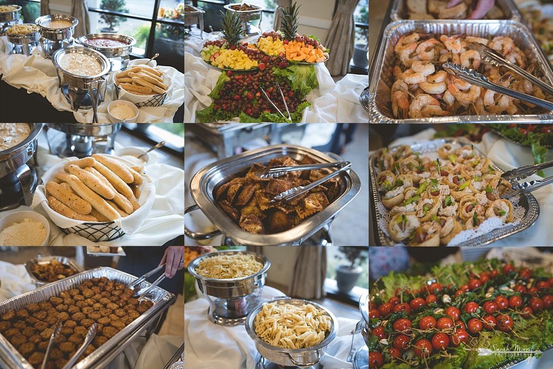 collage of the wedding reception food by draper's catering of memphis