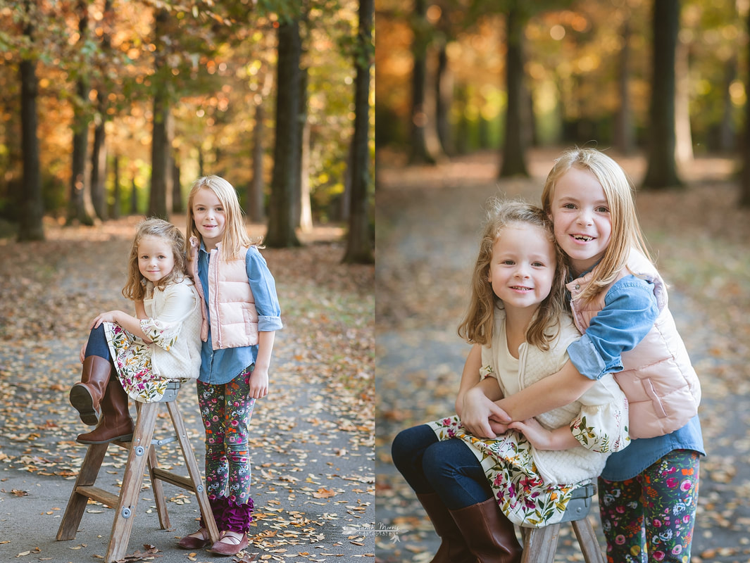 photos of sisters in the fall leaves on walking trail in collierville, tn