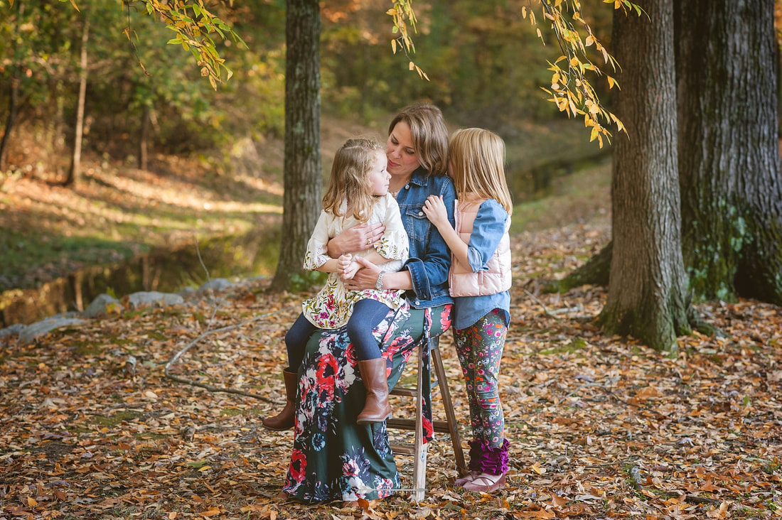 mother and daughters in fall mini session in collierville, tn