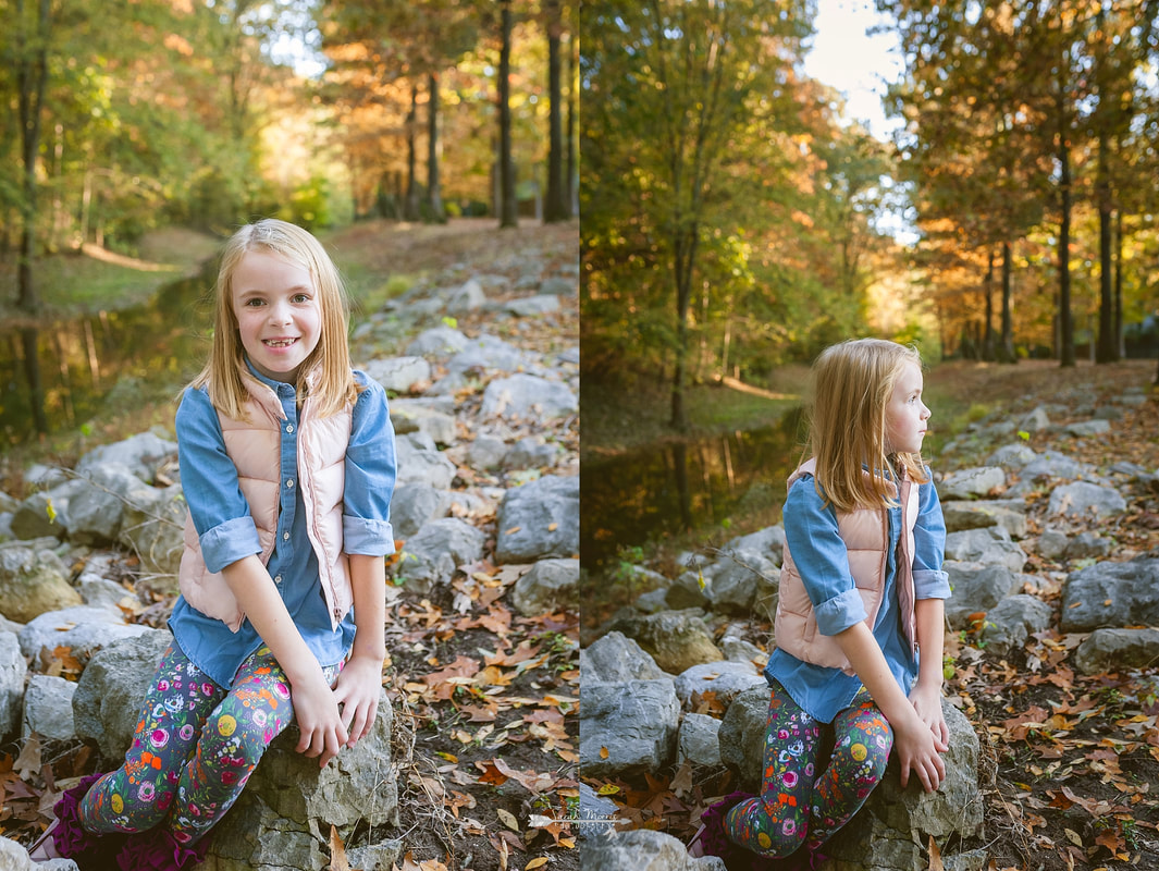 child portraits by the creek during fall family photos on memphis greenline
