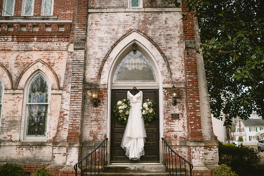 wedding dressing hanging on fillmore street chapel doors