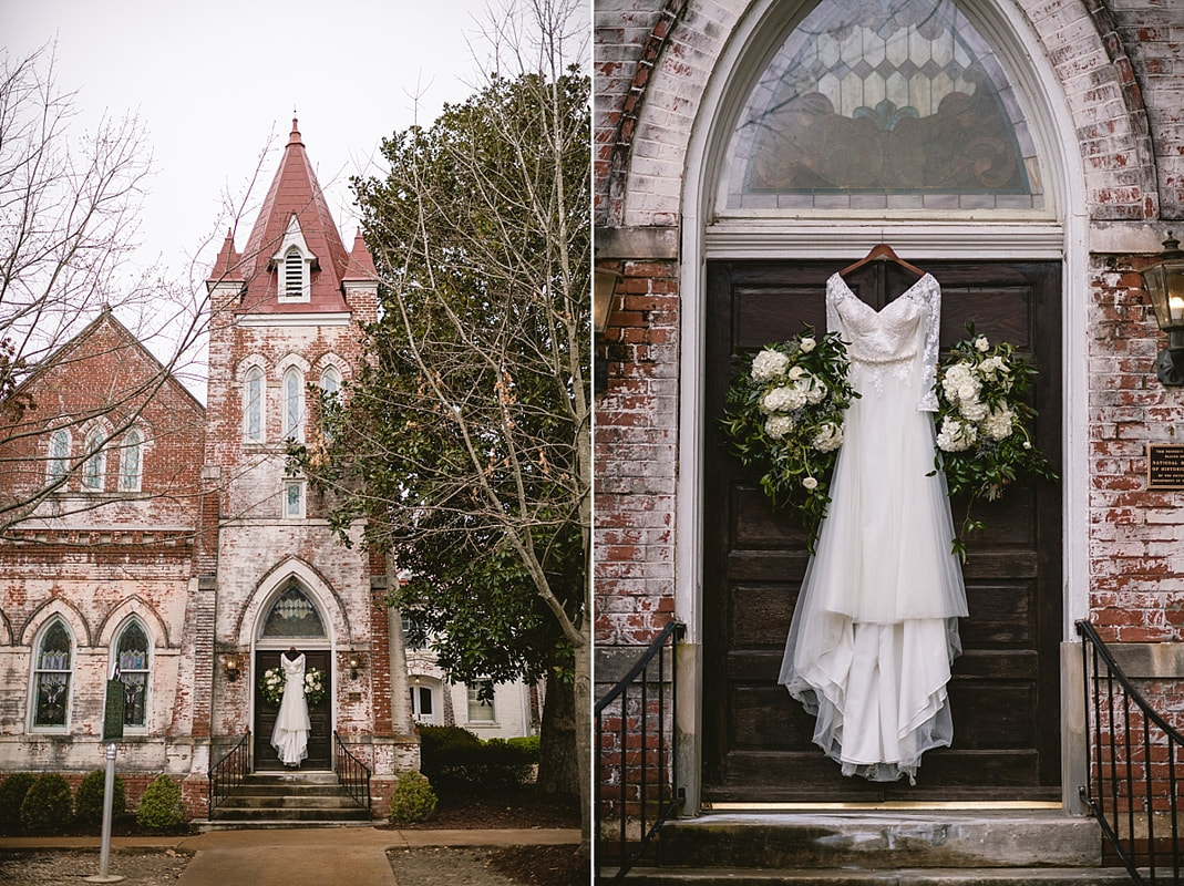 wedding dressing hanging on fillmore street chapel doors