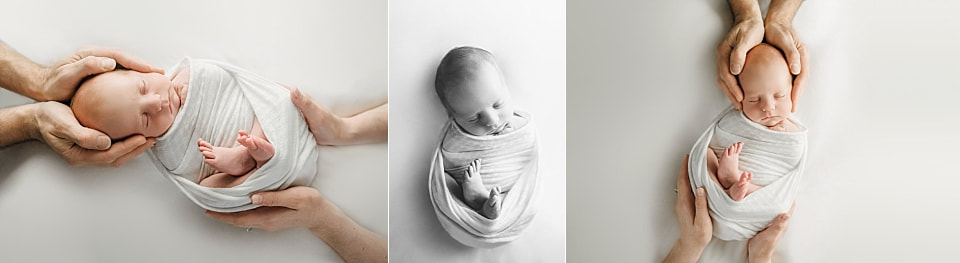 Newborn baby boy posed in parents' hands in Collierville, TN - Memphis newborn photography