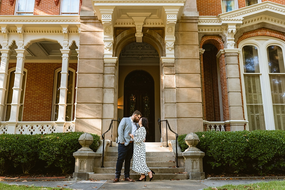 engagement photos on the front porch at Woodruff-Fontaine house in Memphis