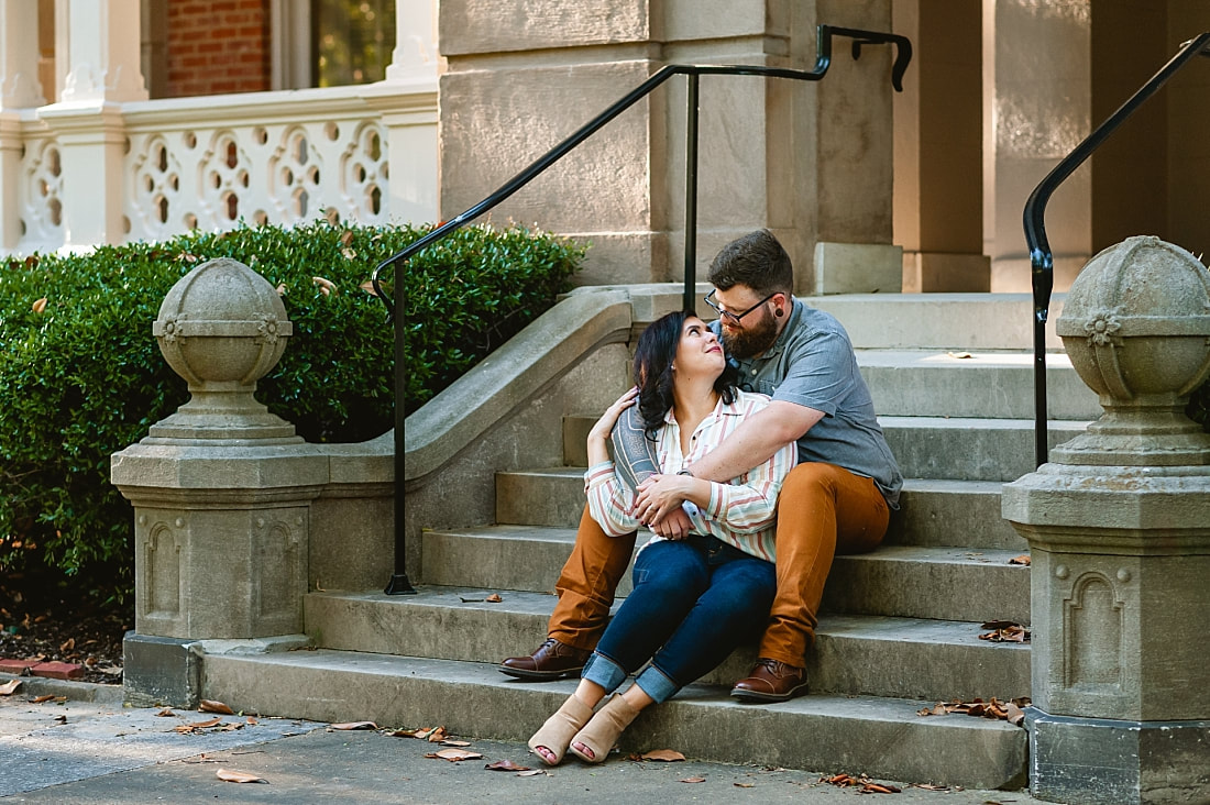 engagement photo on the front steps of Woodruff-Fontaine in Memphis, TN