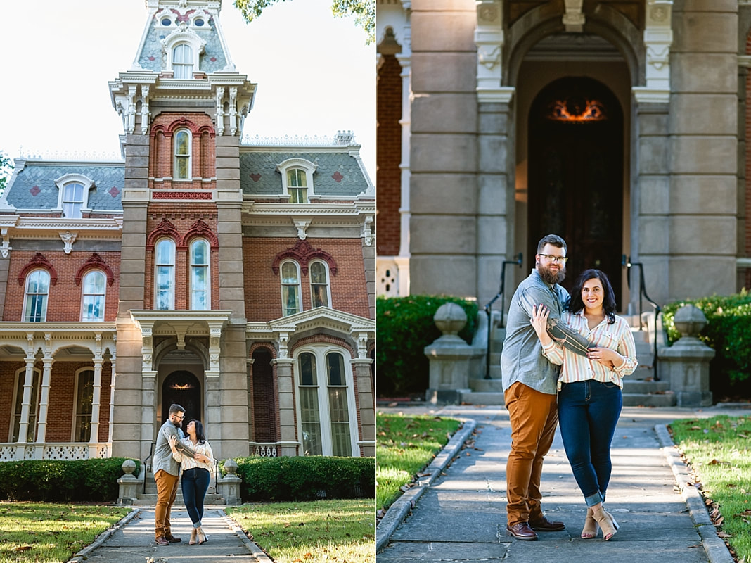 engagement photos on the front porch at Woodruff-Fontaine house in Memphis