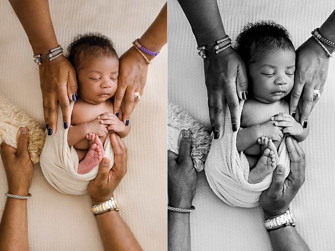 newborn baby with mom and dad's hands for newborn session in Memphis, TN