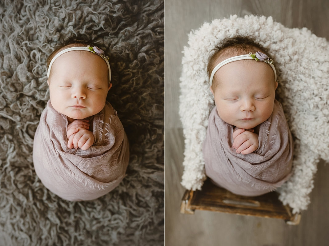 baby girl swaddled in mauve blanket for newborn photography in Memphis, TN