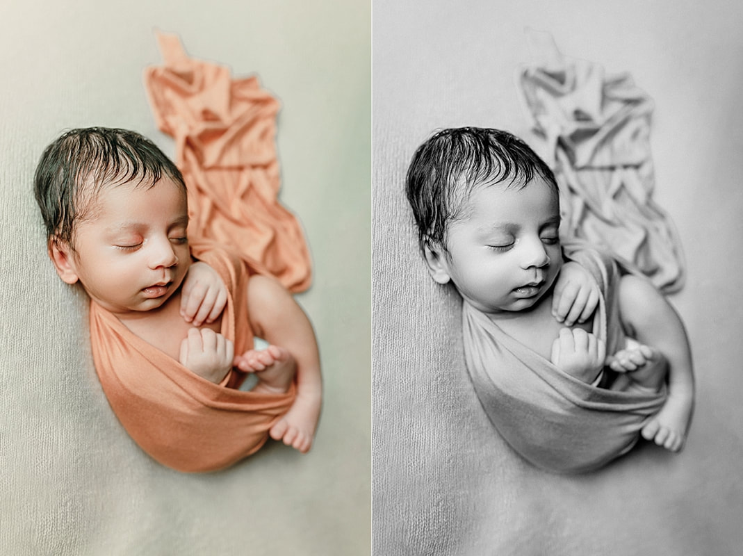 newborn baby boy wrapped in orange blanket for newborn portraits in memphis, TN