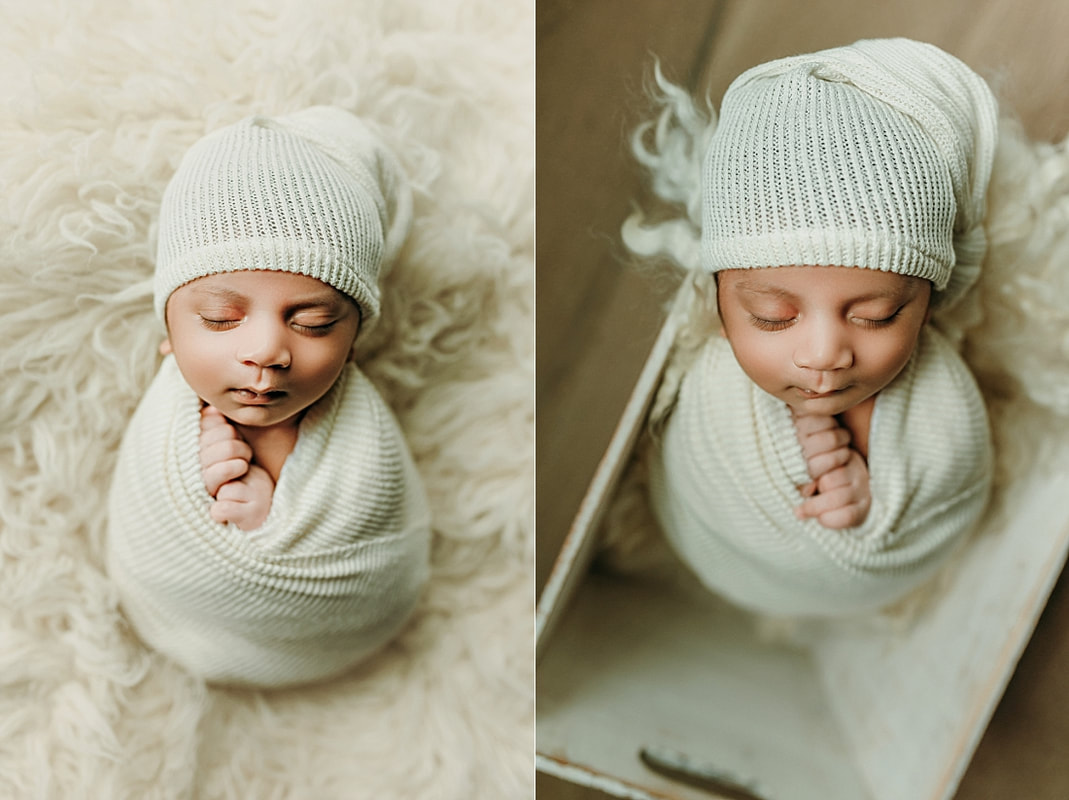 Newborn baby boy swaddled for newborn portrait in Memphis, TN