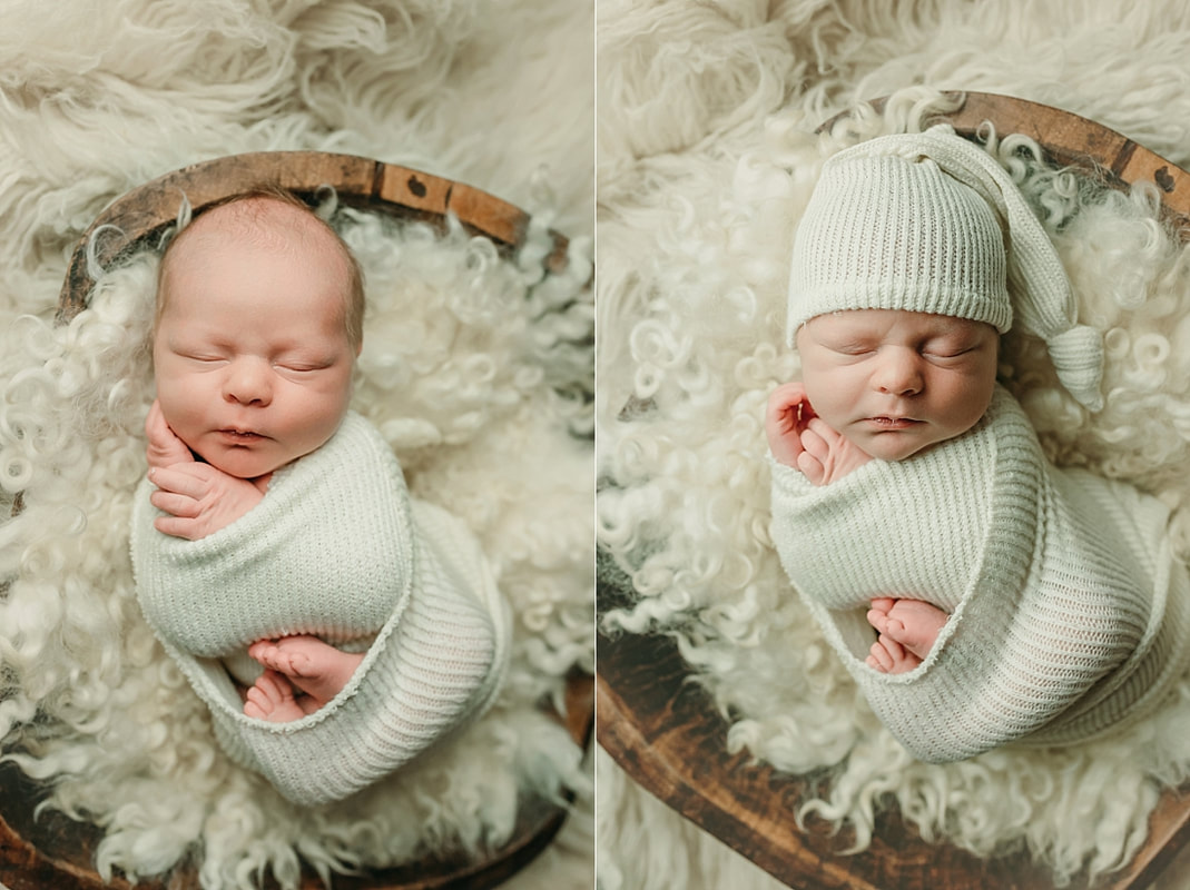 newborn baby wrapped in ivory blanket for newborn portraits in Memphis, TN