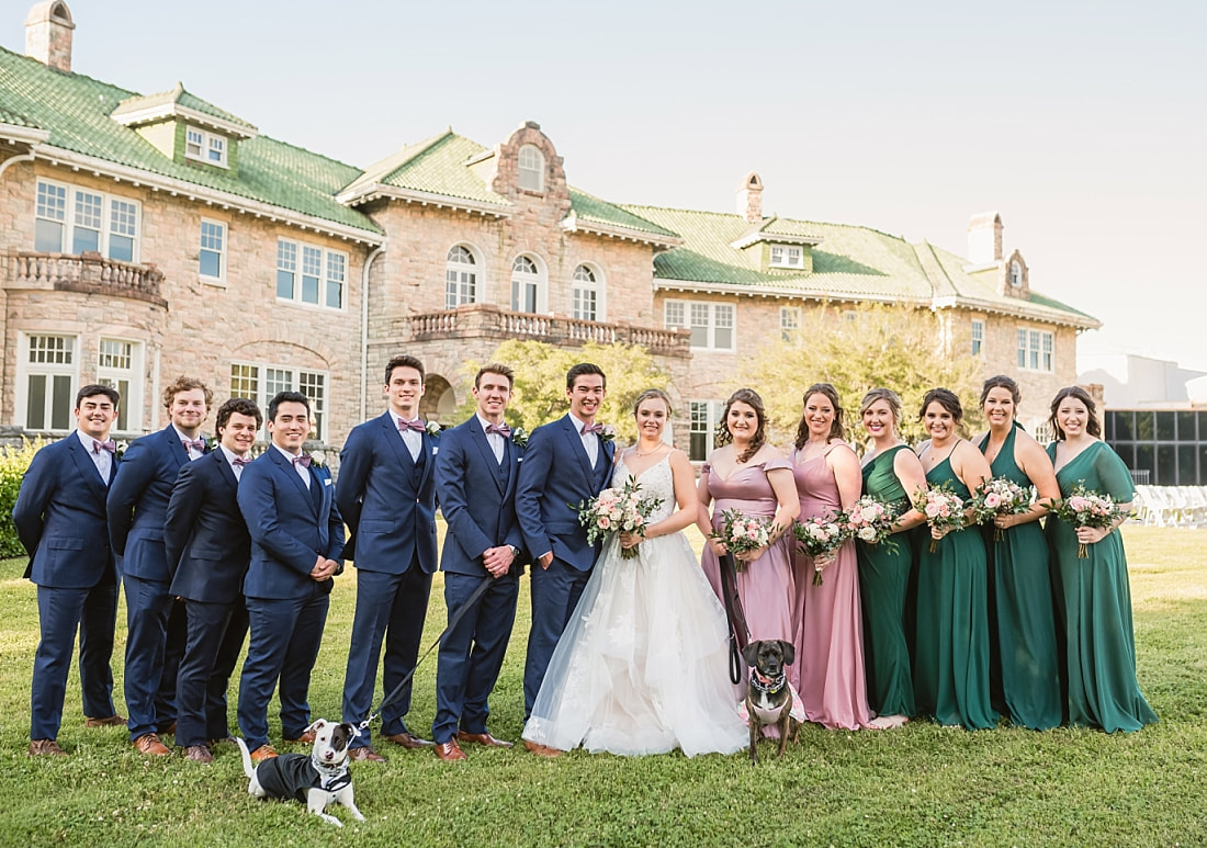 wedding party with dogs + Pink Palace Wedding + Memphis, TN