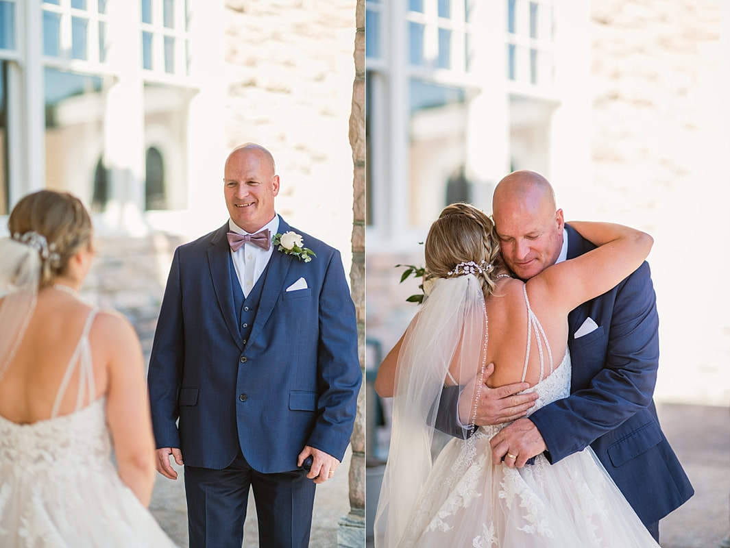 bride's first look with her dad + Pink Palace Wedding + Memphis, TN