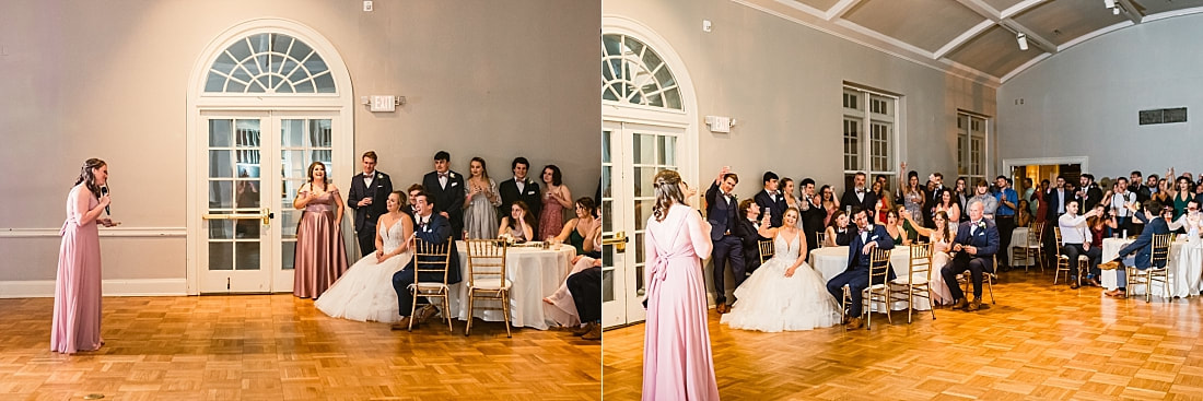 toasting at wedding reception + Pink Palace Wedding + Memphis, TN