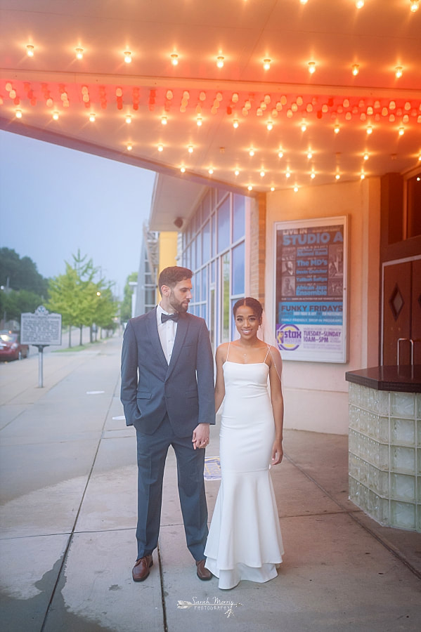 Bride and Groom under the Marquee at their wedding at the Stax Museum