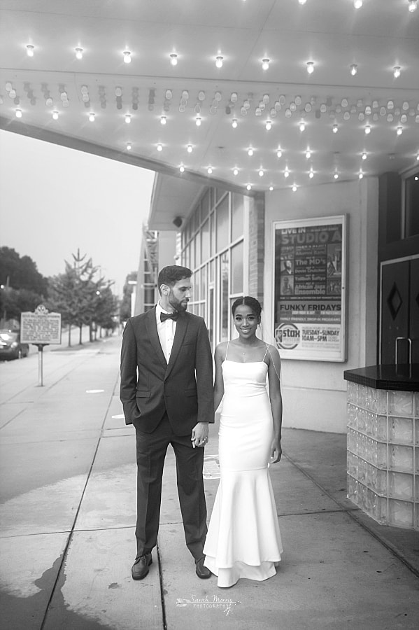 Bride and Groom under the Marquee at their wedding at the Stax Museum