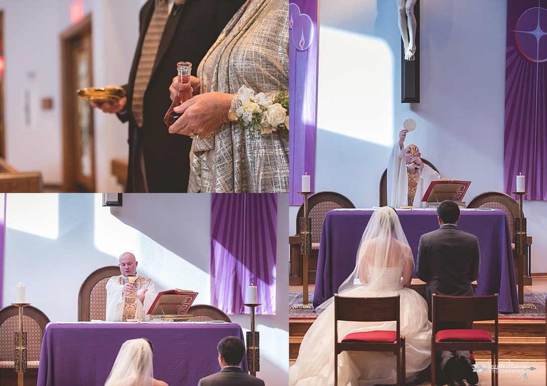 communion during full mass wedding ceremony at St. Francis of Assisi Catholic Church