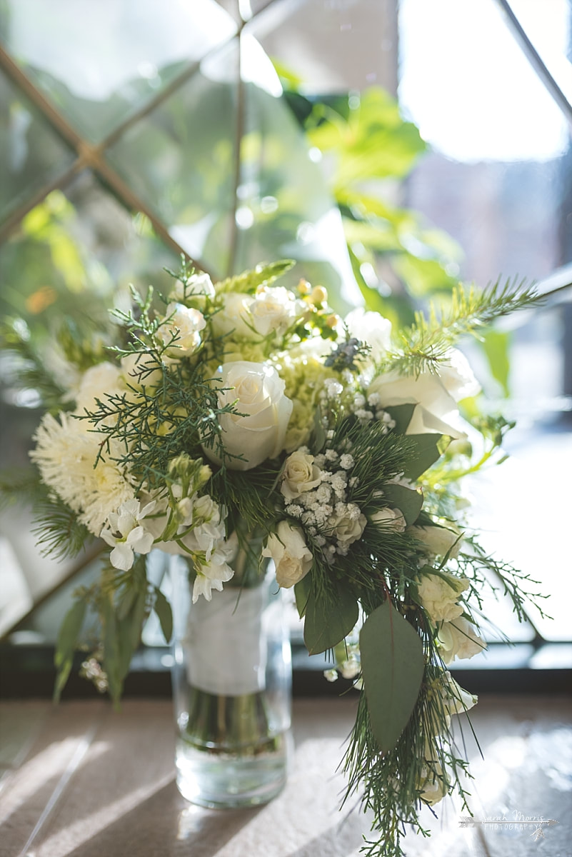 Winter Bridal Bouquet by Rachel's Flowers at St. Francis of Assisi Catholic Church