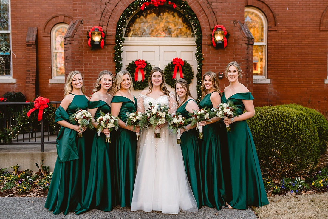 wedding party portraits on Collierville Town Square