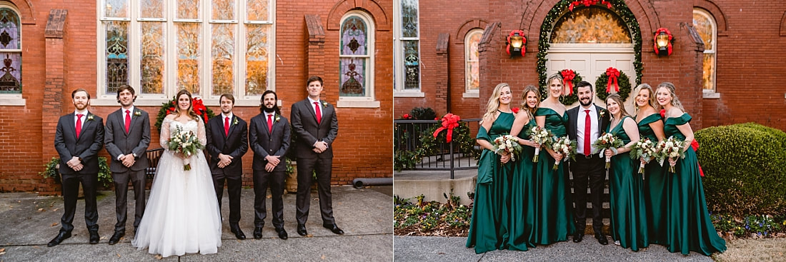 wedding party portraits on Collierville Town Square