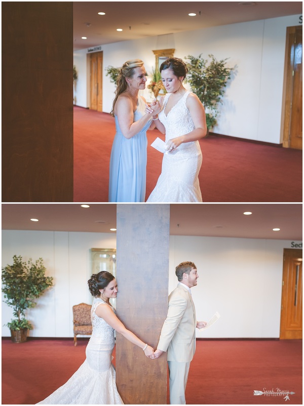 Bride and Groom exchanging letters and praying together in the lobby of Bellevue Baptist Church