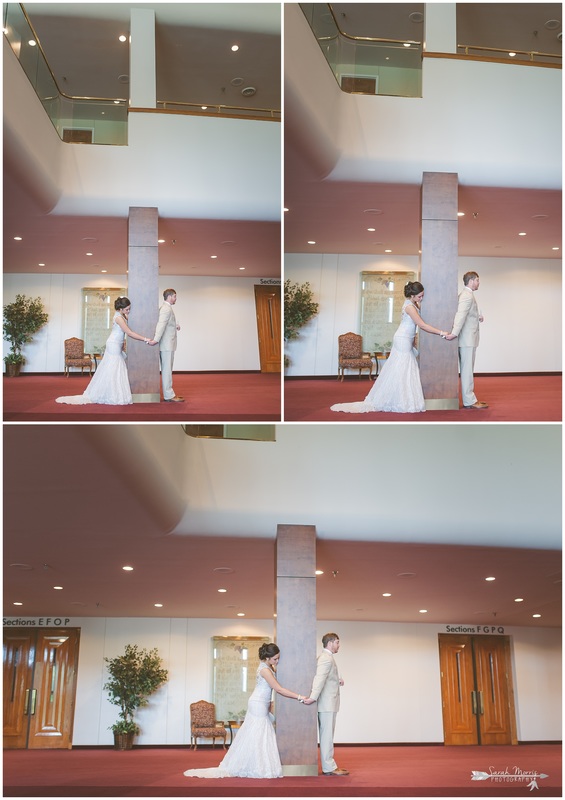 Bride and Groom exchanging letters and praying together in the lobby of Bellevue Baptist Church