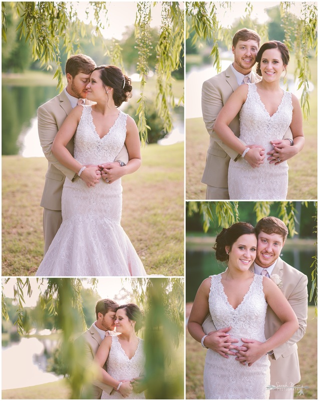 Formal bridal portraits of the bride and groom under a weeping willow tree at Bellevue Baptist Church