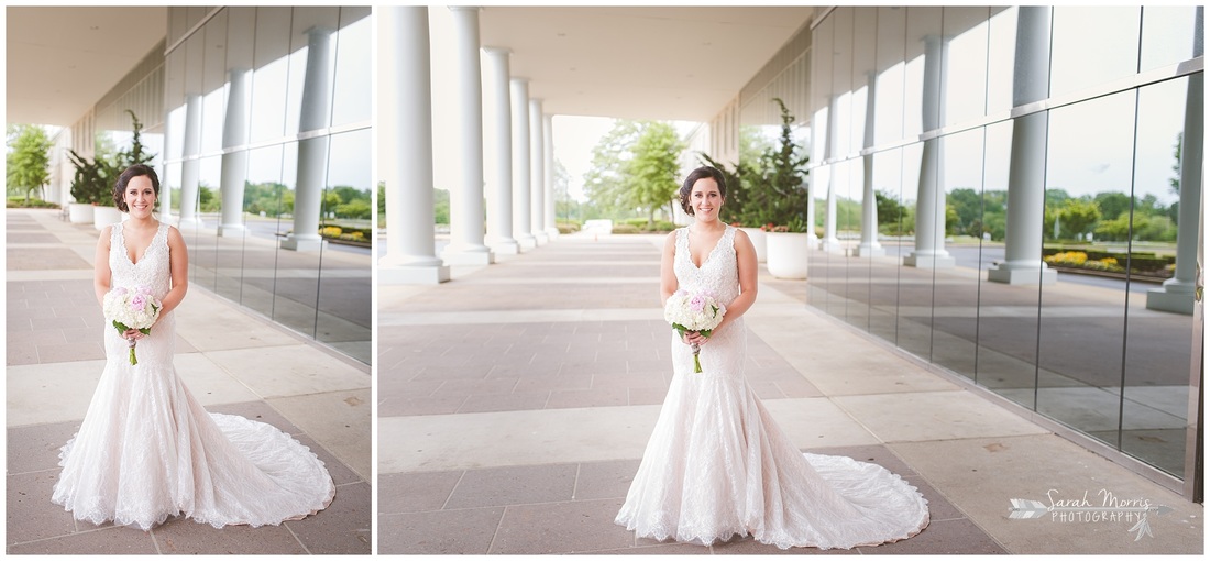 Bridal portraits under the portico at Bellevue Baptist Church