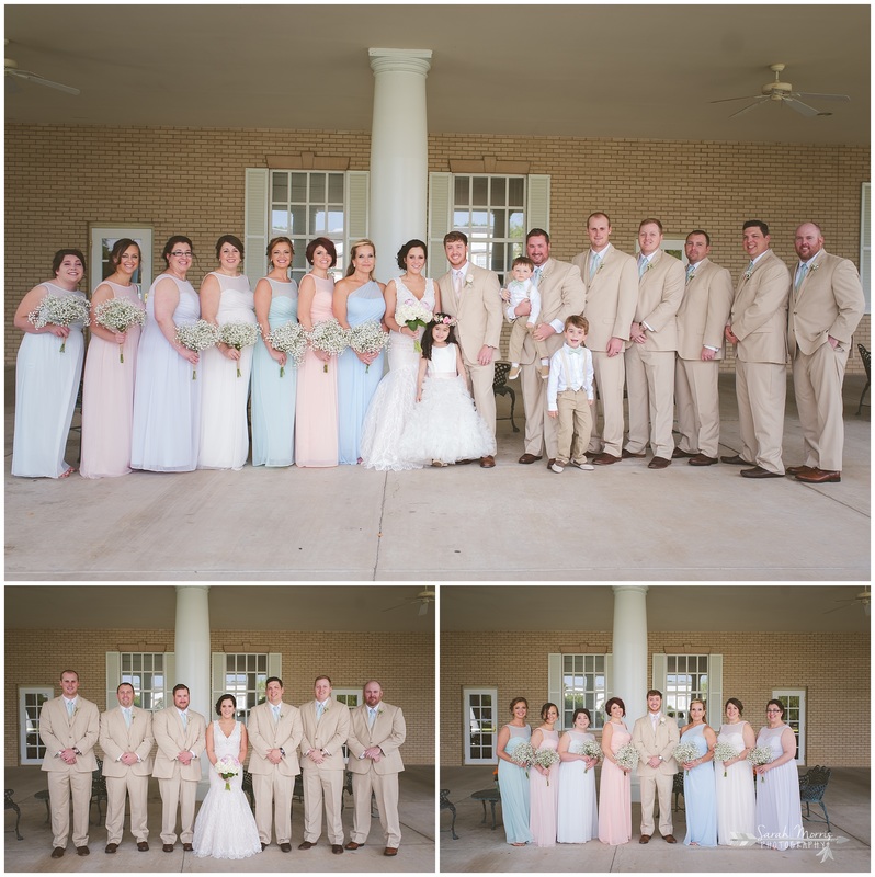 Wedding Party under the portico in the courtyard at Bellevue Baptist Church