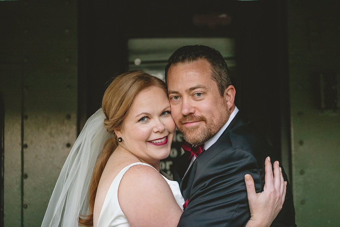 Bride and groom at the Collierville Town Square