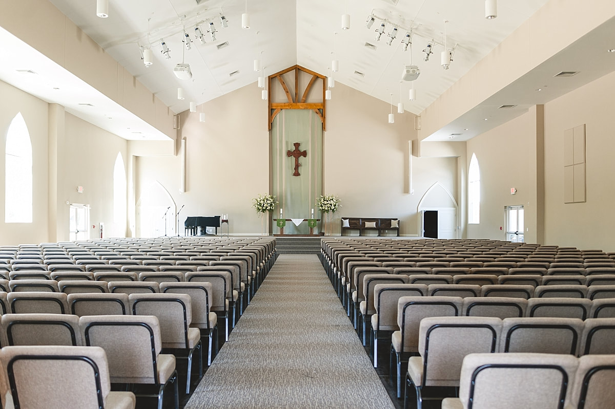 sanctuary at st patrick pres church set up for wedding ceremony