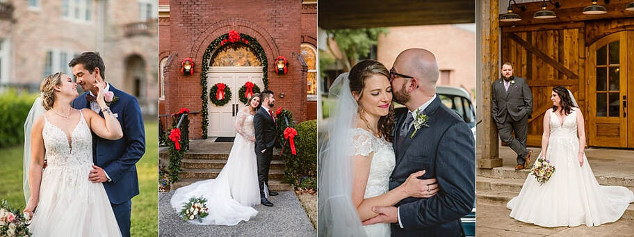 Collage of Memphis Wedding Photos + Pink Palace Wedding + Collierville Town Square Wedding + The Atrium Wedding + Avon Acres Wedding + Wedding photographers Memphis