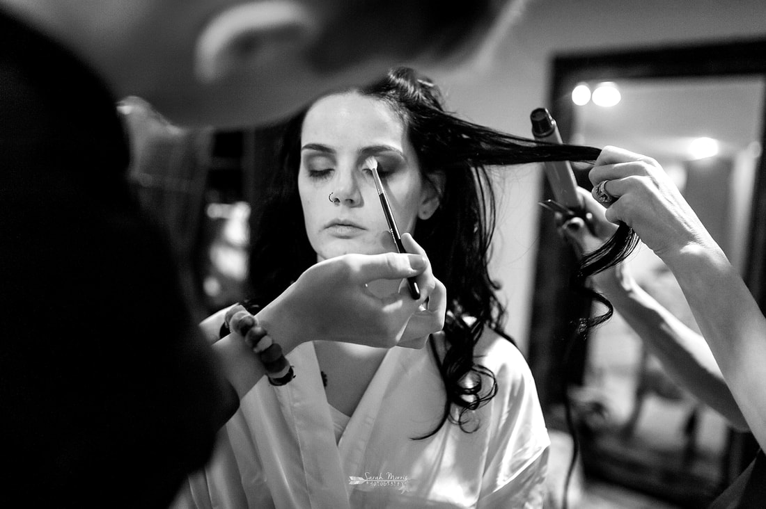 bride having her hair and make up done at Overton Chapel, Memphis Wedding Photographer