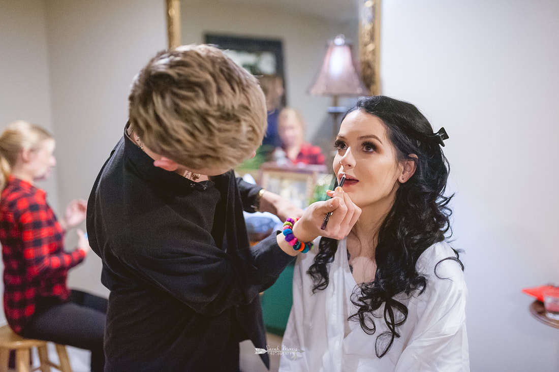 bride having her make up done at Overton Chapel, Memphis Wedding Photographer