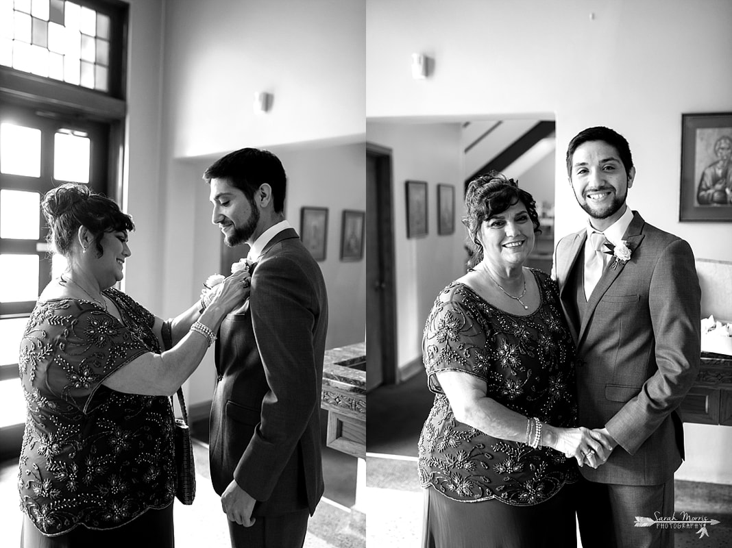 MOG pinning on the groom's bouttenier at Annunciation Greek Orthodox Church in Memphis, TN